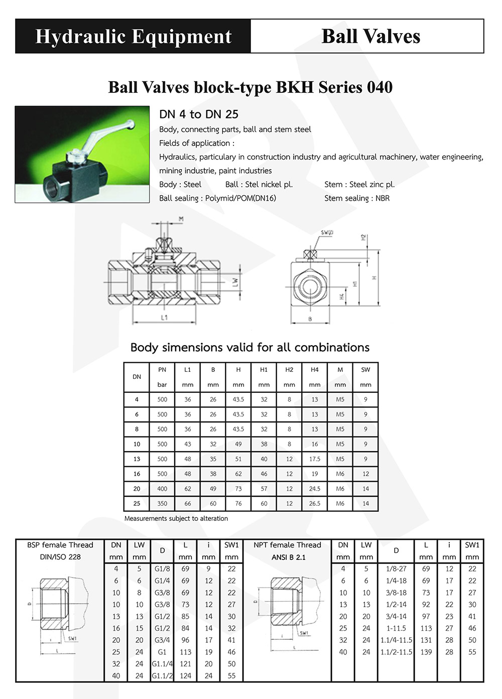 Ball Valves block-type BKH Series 040