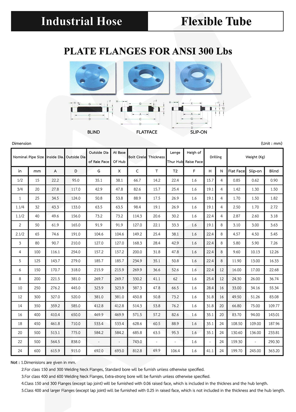 Plate Flanges for ANSI 300 Lbs